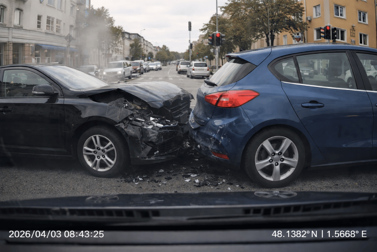 Dashcam-Aufnahmen nach einem Unfall