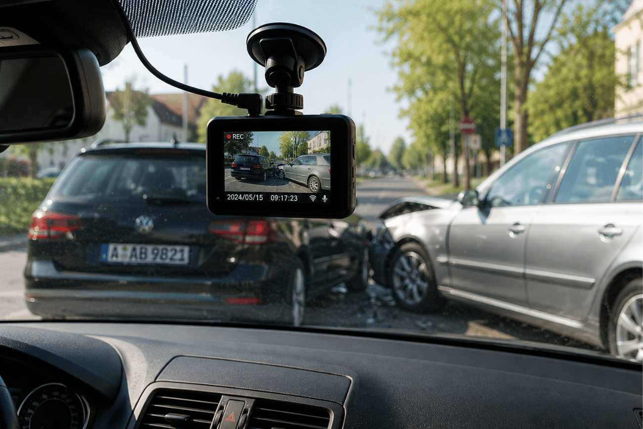 Dashcam-Aufnahmen nach einem Unfall